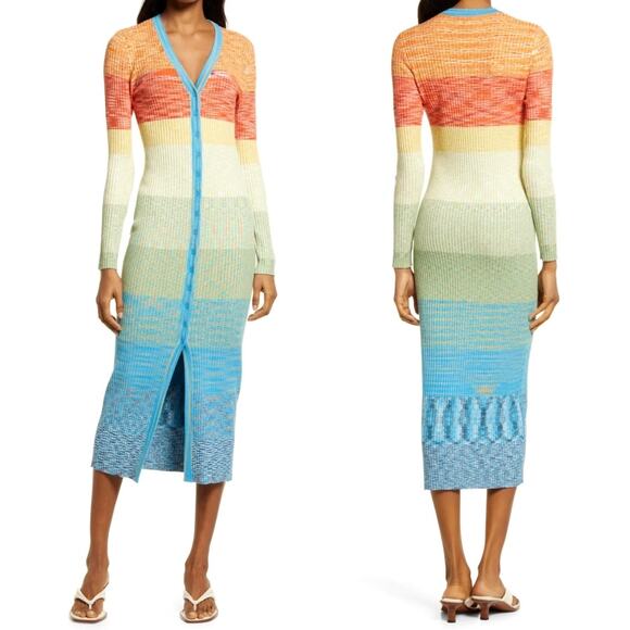 STAUD Shoko Rainbow Ribbed Knit Sweater Dress Size M - Picture 1 of 15